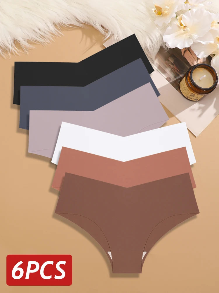SilkSoft Ice Silk Seamless Panties Six Pack Ultra Thin Breathable V Waist Low Rise Women Underwear