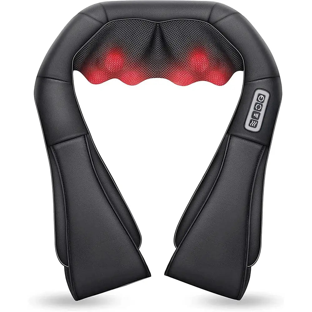 Simples Market Shiatsu neck and shoulder massager, heated U-shape massage pillow in black leather.