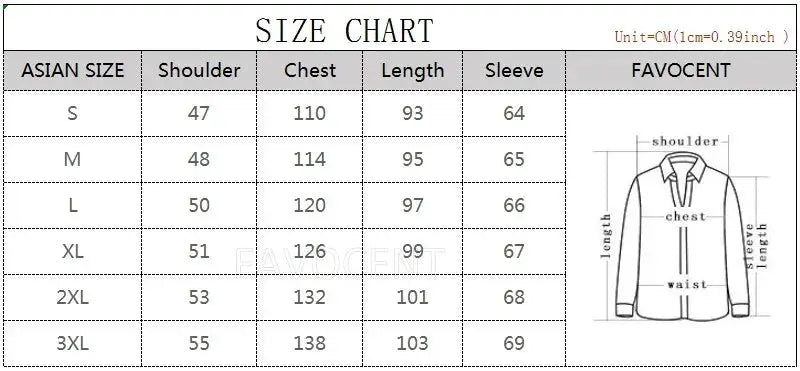 Men's woolen coat size chart with double-breasted trench illustration from Simples Market.