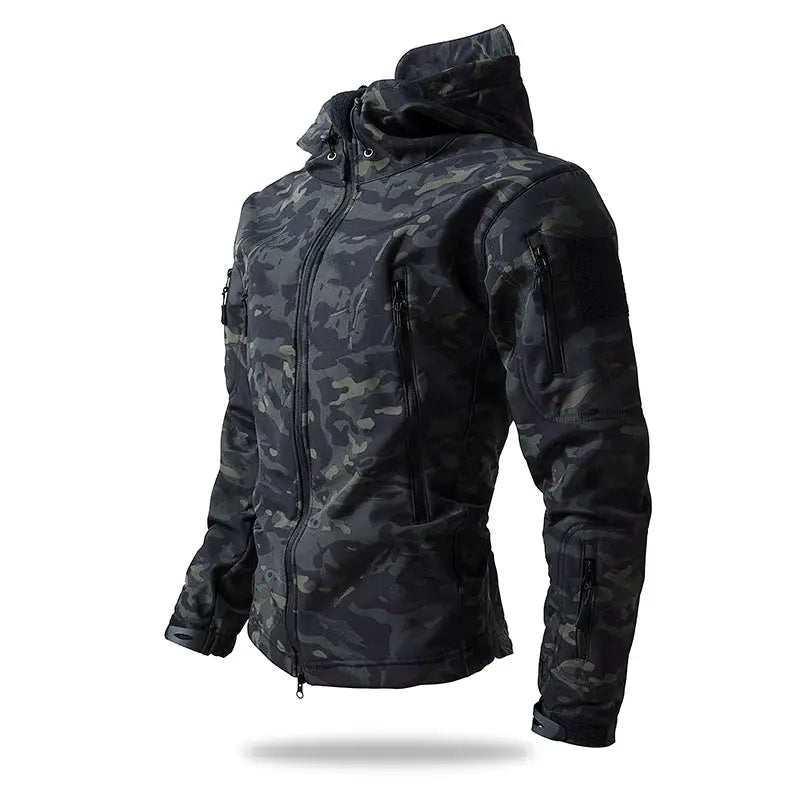 Lurker Shark Skin soft shell tactical jacket for men, camo pattern, waterproof hooded coat by Simples Market