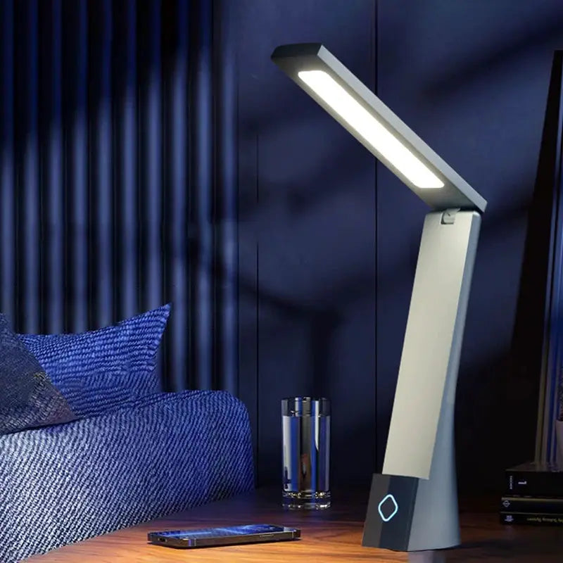 Simples Market LED desk lamp with foldable light bar and charging, eye-protective design, modern gray base