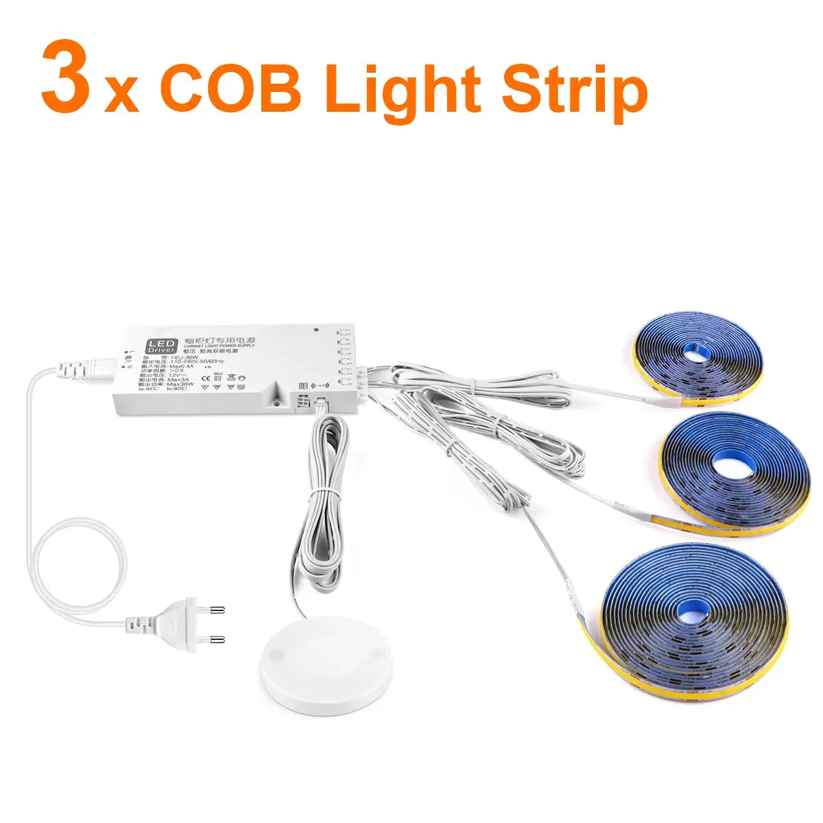 Under-cabinet COB LED strip kit, 3x blue strips with touch sensor dimmable night light by Simples Market