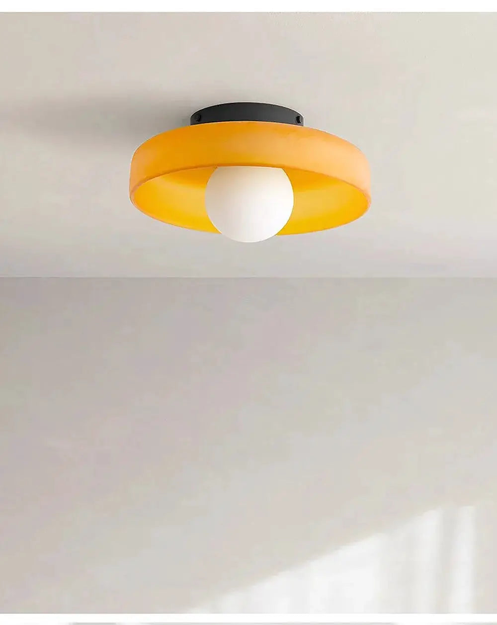 Nordic glass ceiling light with yellow circular ring shade and white globe, single G9 lamp head