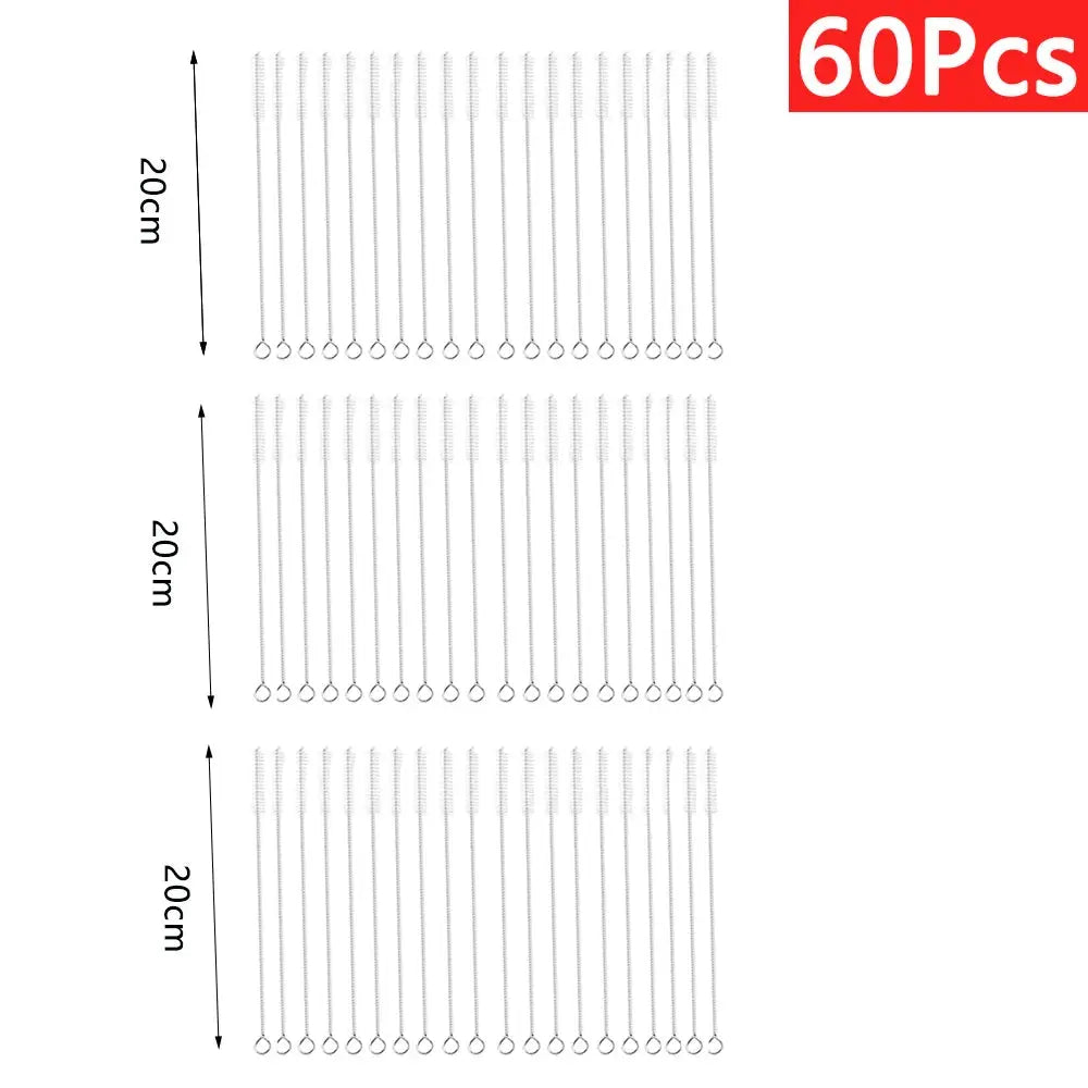 Stainless steel straw cleaning brushes set, 60 pcs, 20 cm long, by Simples Market