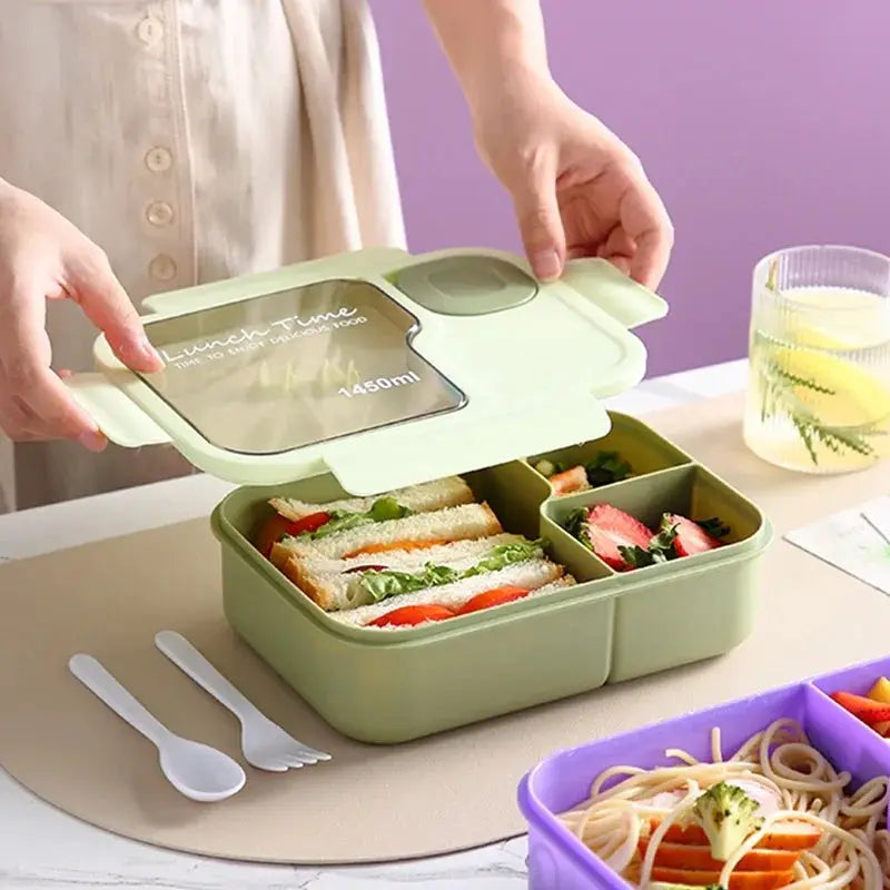 Bento Lunch Box For Kids Girls Cartoon Kawaii Cute Heated 3 Grid Food Storage Lunchbox Sandwich Snack