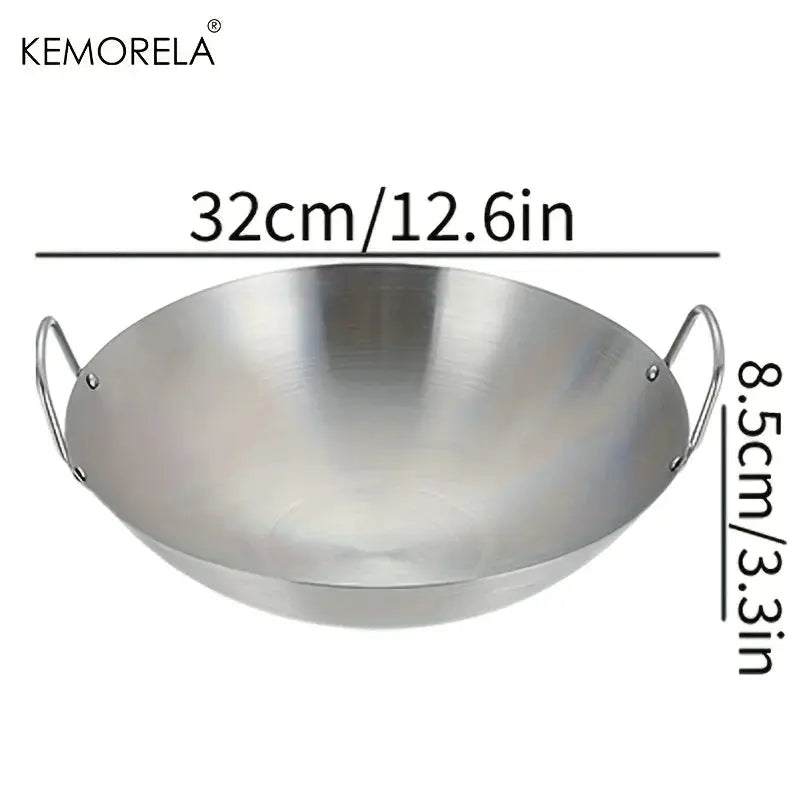 Stainless Steel Wok Uncoated With Double Handles 26 To 34 Cm High Quality Chef Pan For Home Stir Fry Cooking