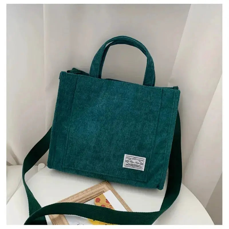 Rilibegan Corduroy Shoulder Bag for Women Vintage Style Large Capacity Trendy Square Design