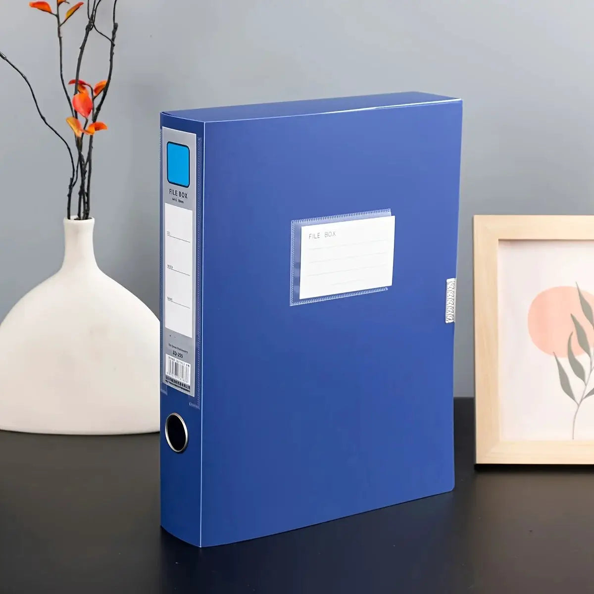 Blue A4 foldable file folder storage box, large-capacity PP document organizer.