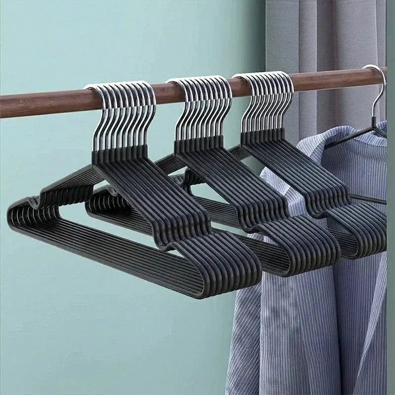 10-piece nano-coated non-slip clothes hangers set in black with metal hooks for wardrobe