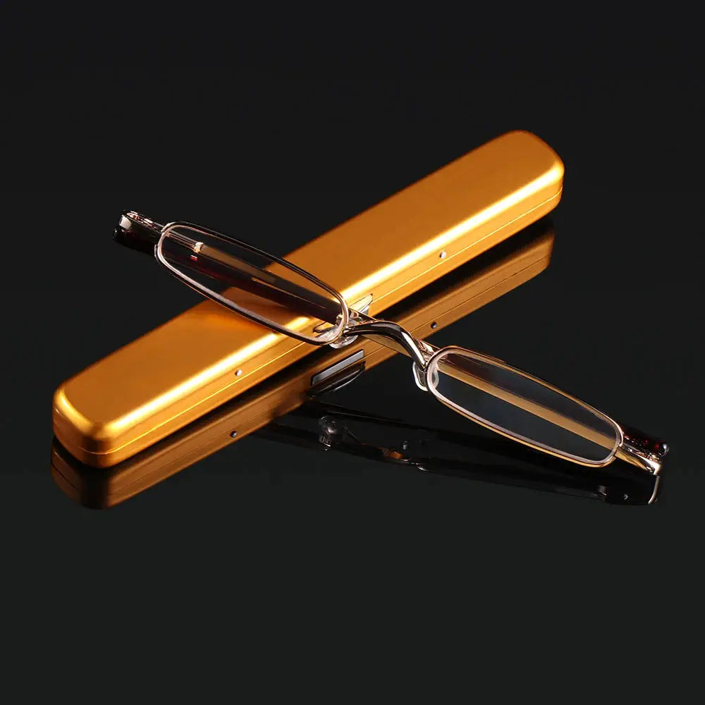 Elegant Reading Glasses Metal Frame Ultra Thin Design Lightweight Portable Mini Eyewear For Men And Women With Case