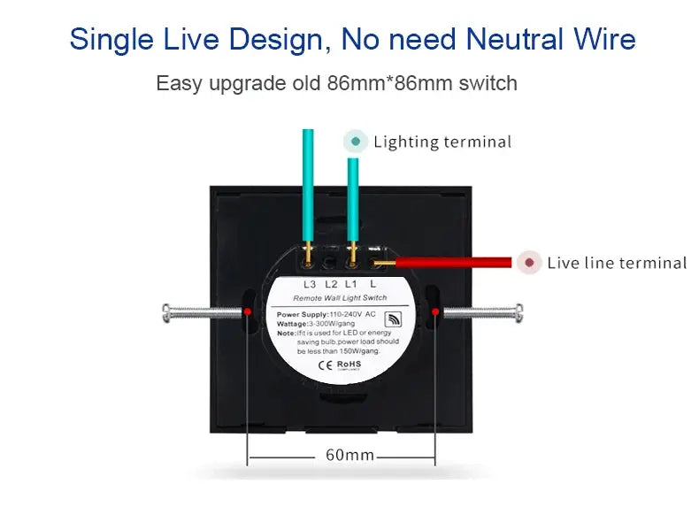 AXUS EU touch switch panel, tempered crystal glass, LED backlit wall light switch, 1/2/3 gang