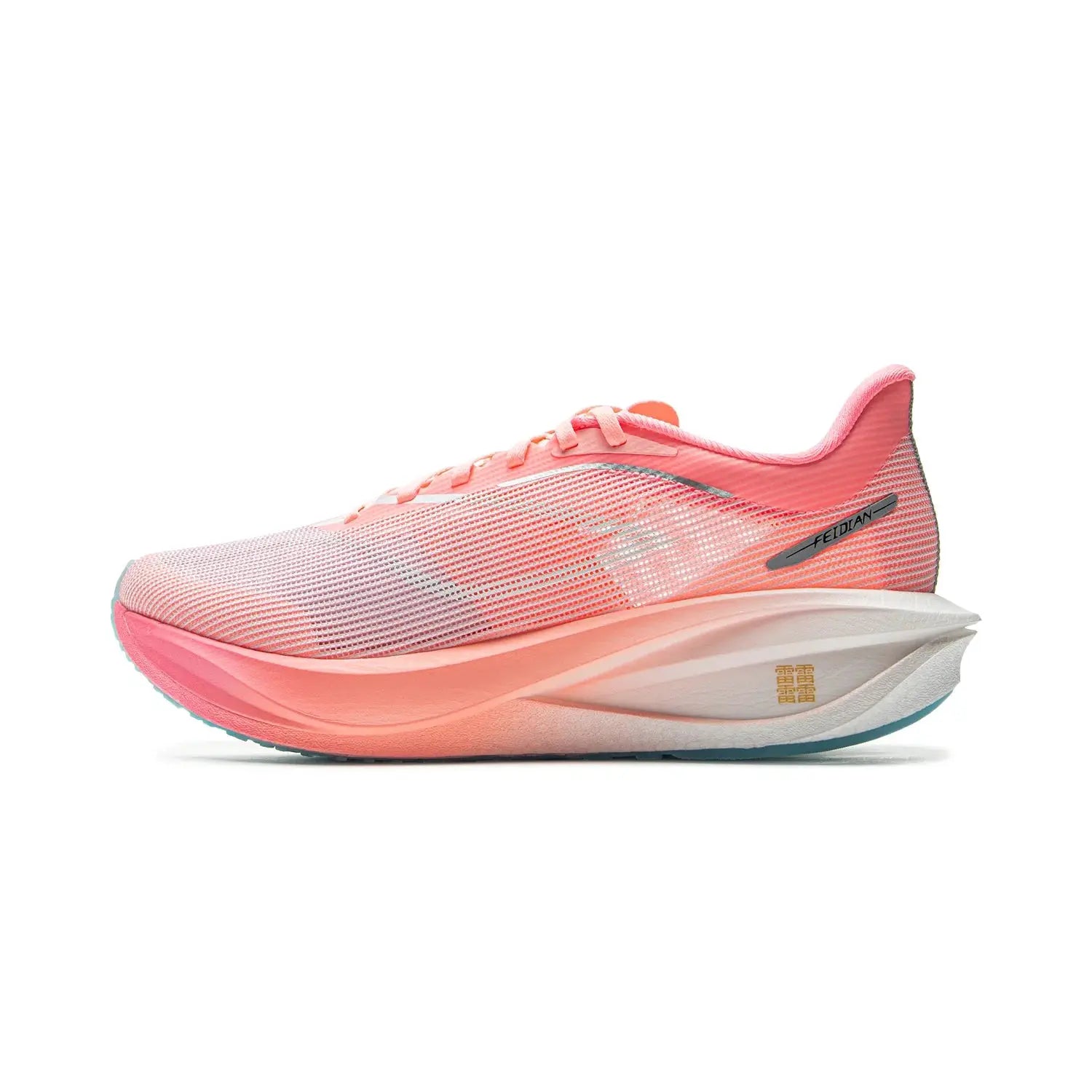 LI-NING Feidian 5 Challenger men's running shoes, pink mesh upper with peach midsole and teal outsole