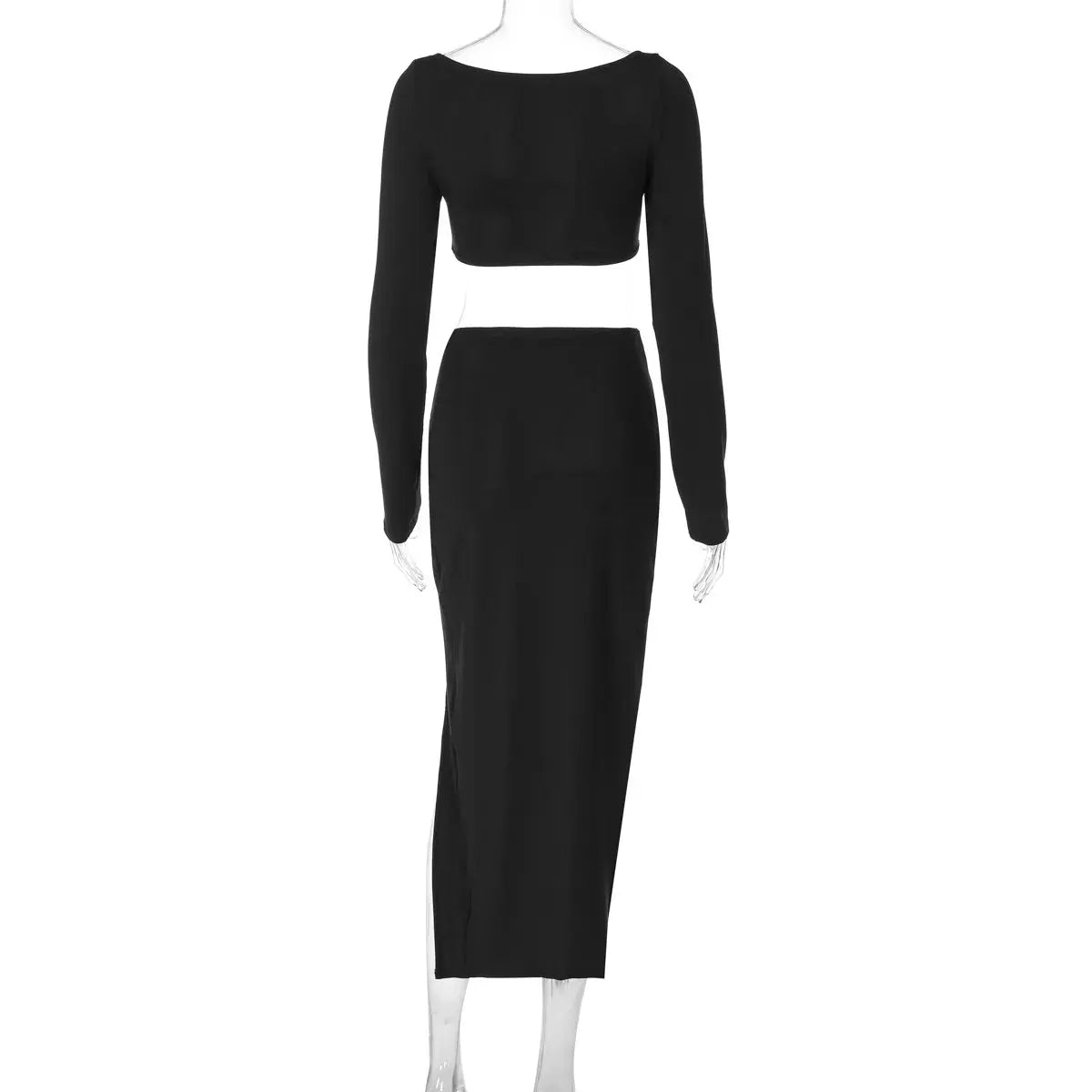 Ruched Long Sleeve Cropped Top And Asymmetric Split Skirt Coords Set