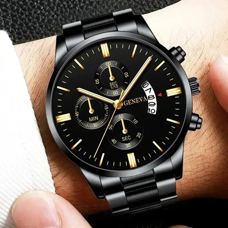 LuxeTime Men's Luxury Stainless Steel Watch With Calendar Quartz Movement Minimalist Business Timepiece