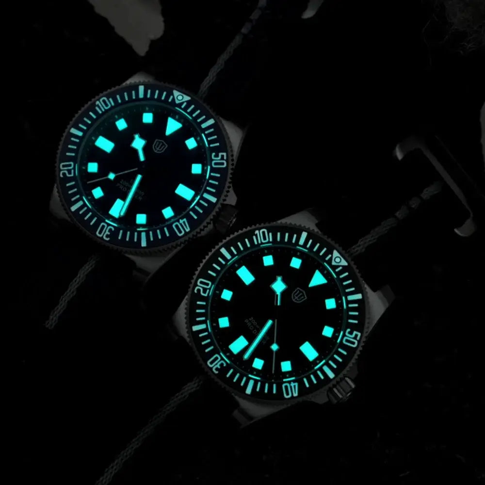 Watchdives EXD 40mm titanium dive watches, two with teal luminous dials