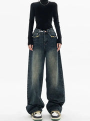 High Waist Wide Leg Jeans Women Harajuku Vintage BF Style Denim