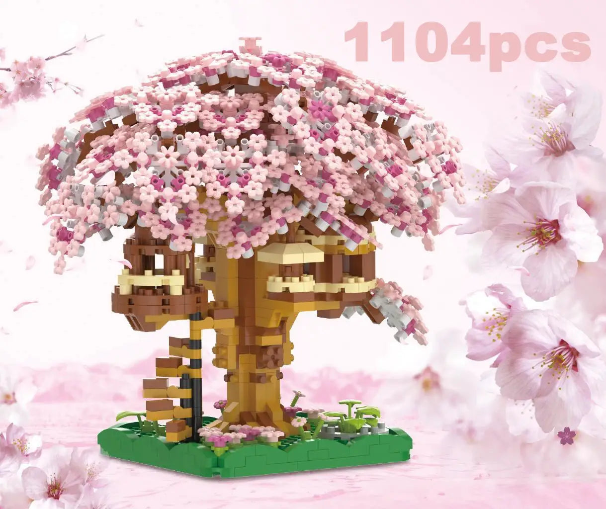 Pink Cherry Tree House Micro Particle Building Blocks Set For Kids Ages 6 And Up Difficult Assembly Classic Model
