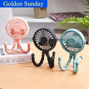 Portable USB Rechargeable Mini Fan For Baby Stroller Octopus Flexible Arm Multi Functional