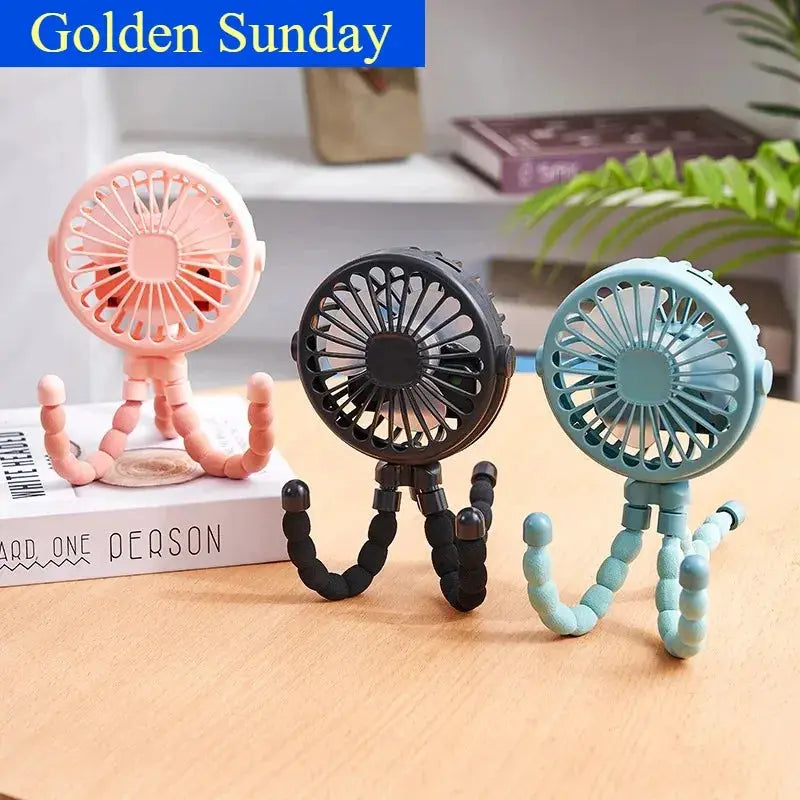 Portable USB Rechargeable Mini Fan For Baby Stroller Octopus Flexible Arm Multi Functional