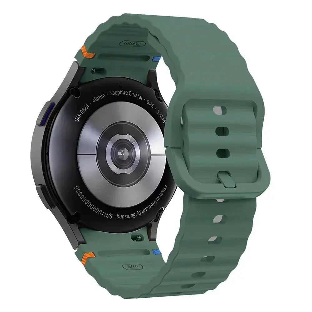 Simples Market original silicone watch band for Samsung Galaxy Watch in green; compatible with 40–47mm models.