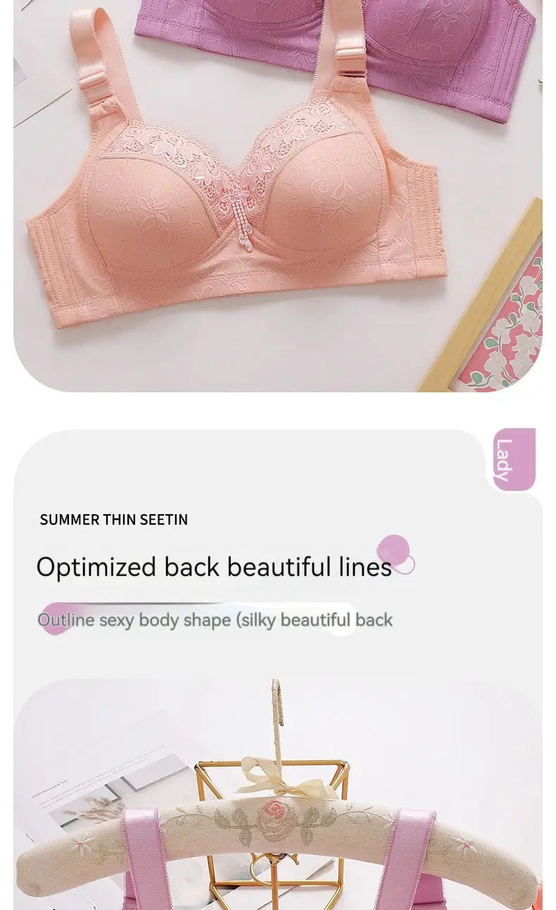 Simples Market womens lace bralettes, peach pink and purple, floral lace cups with adjustable straps