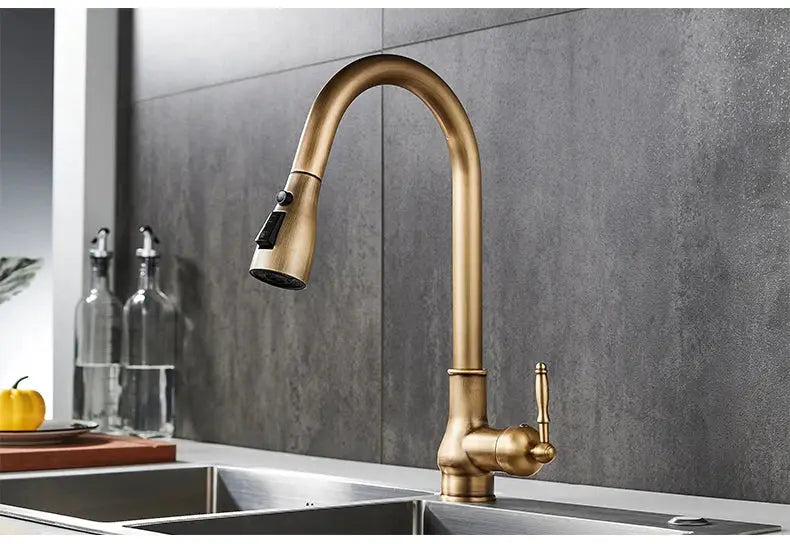 Kitchen faucet with pull-out sprayer in antique bronze finish by Simples Market (EL9021)