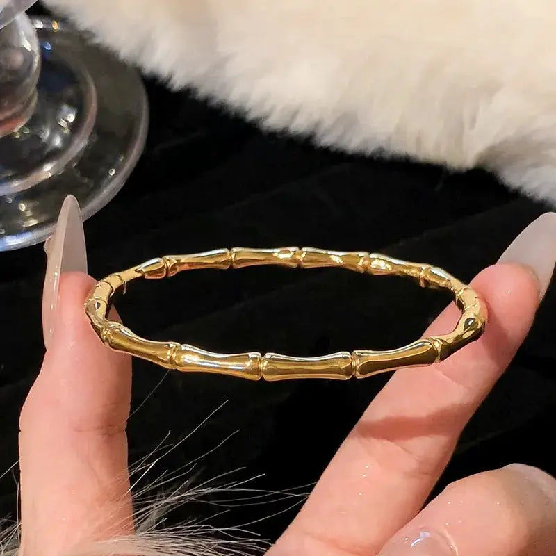 Titanium Steel Bracelet Gold Plated With Zircon Inlaid Classic Simple Style For Womens Daily Wear