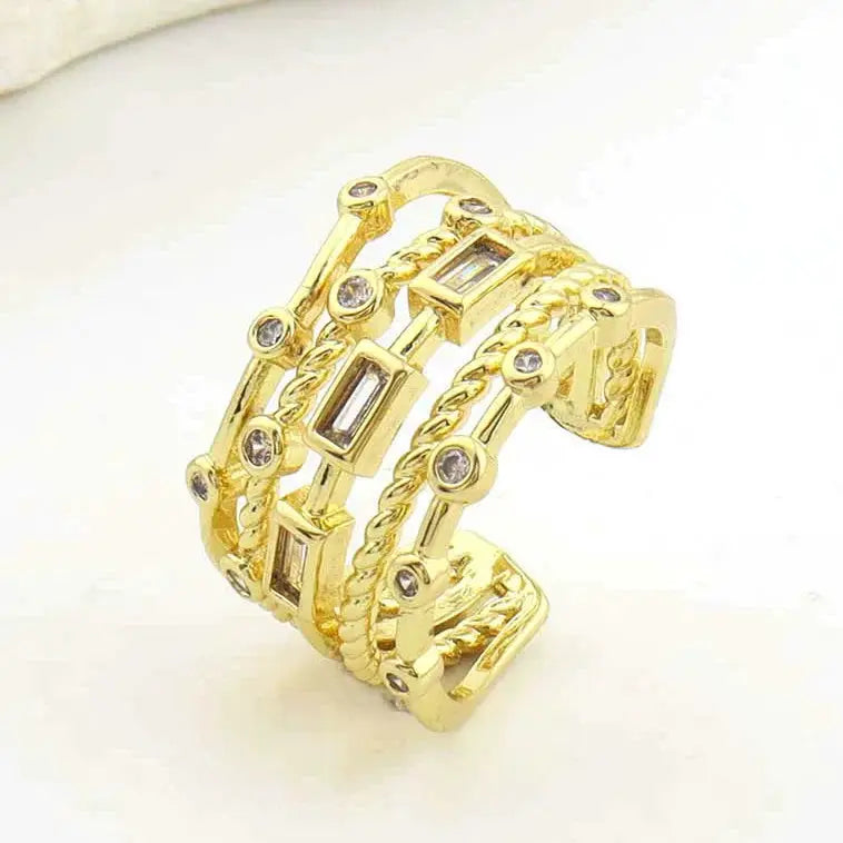 925 Sterling Silver Double Layer Water Drop Ring For Women With Square Zircon Adjustable Index Finger Jewelry Gift