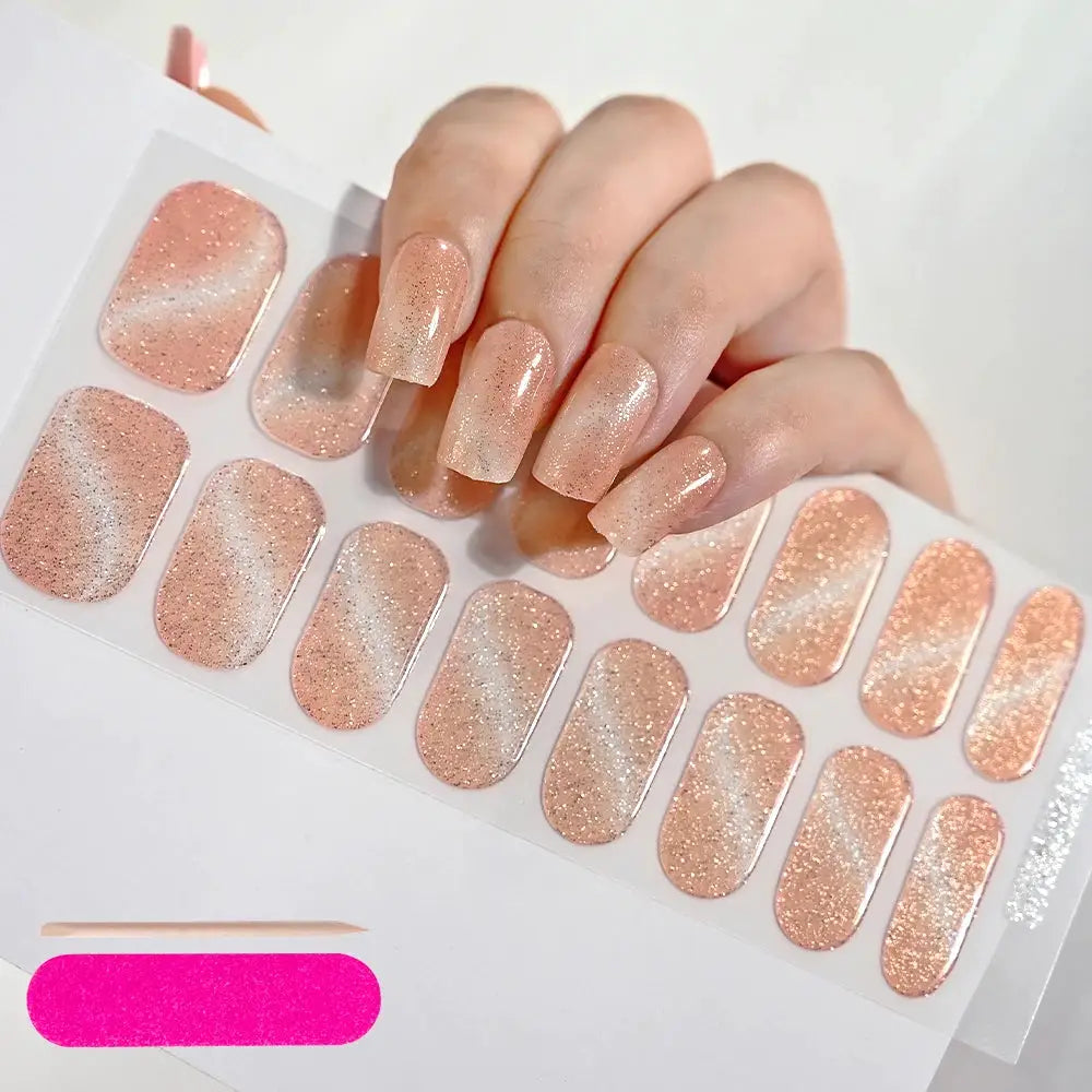 Simples Market peach glitter semi-cured gel nail wraps sheet with adhesive for full-cover manicures