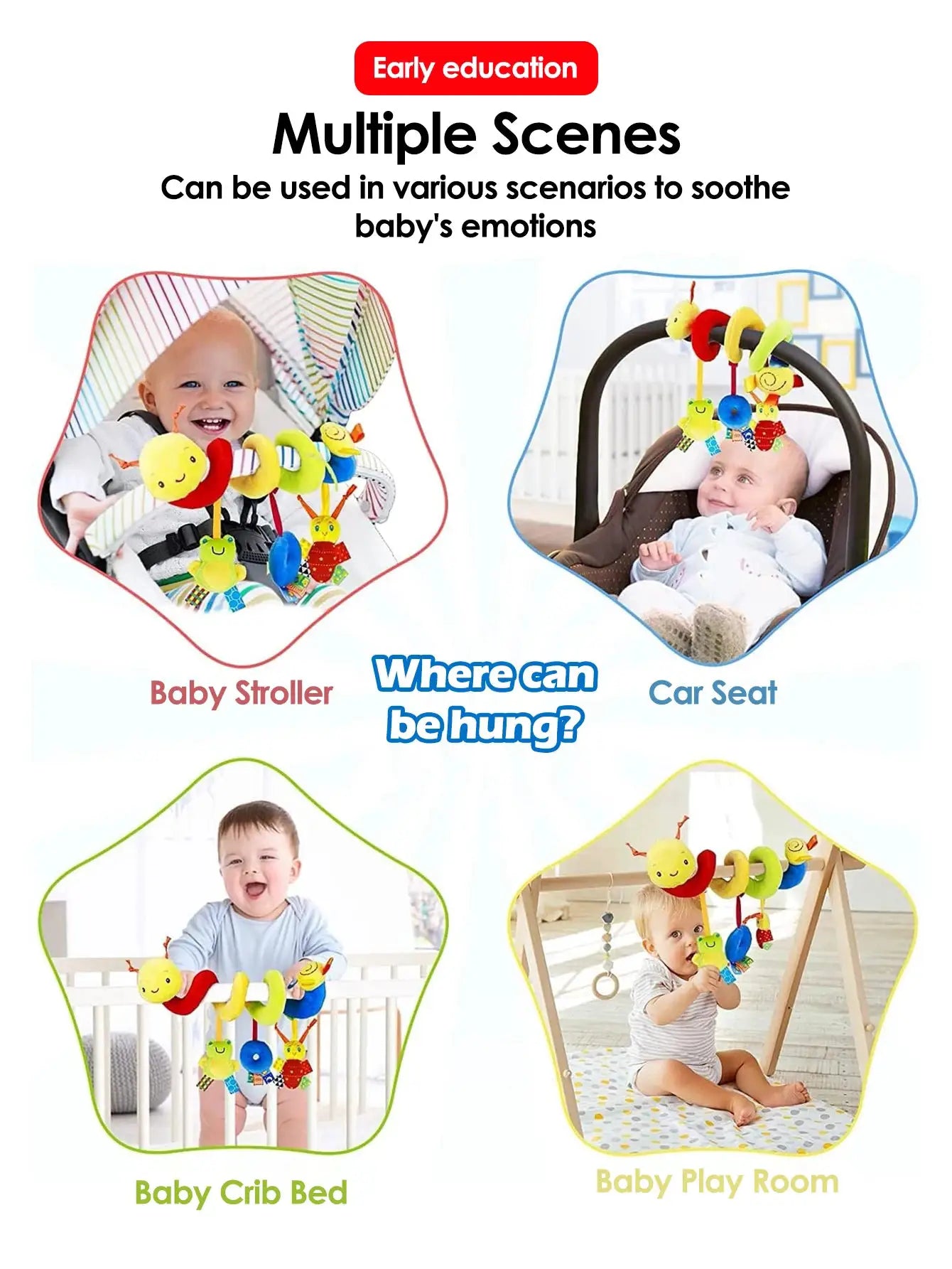 0 To 6 Months Colorful Label Bed Toy For Infants Hanging Around Crib And Car Seat Comfort And Sensory Toy