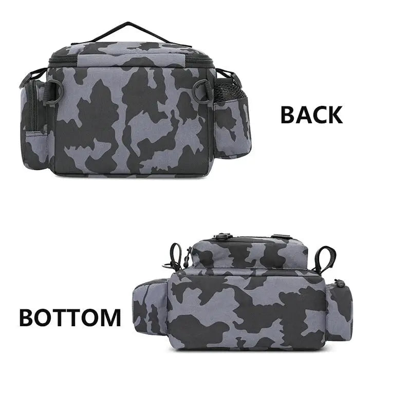Black Fishing Tackle Shoulder Bag Storage Waist Bag with Fishing Rod Holder Outdoor Sports Bag - Simples Market