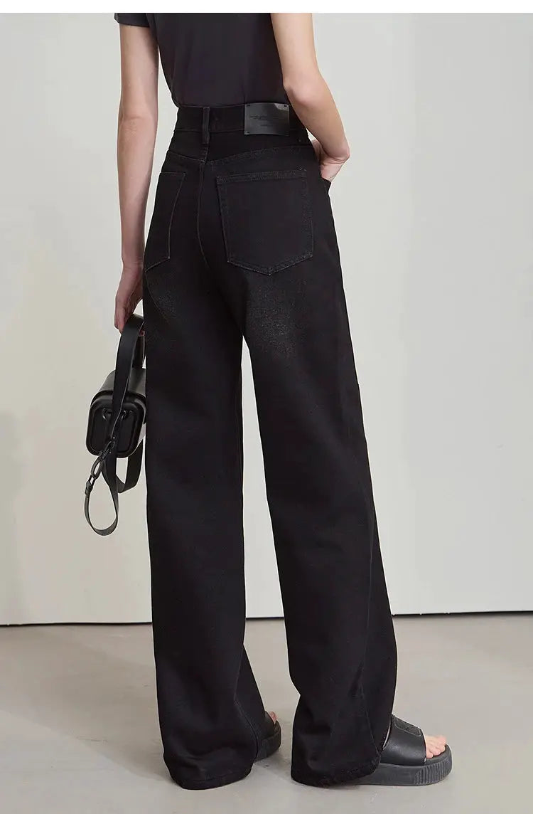 Amii Minimalism Vintage Denim Jeans Women Loose Wide Leg Autumn Pants