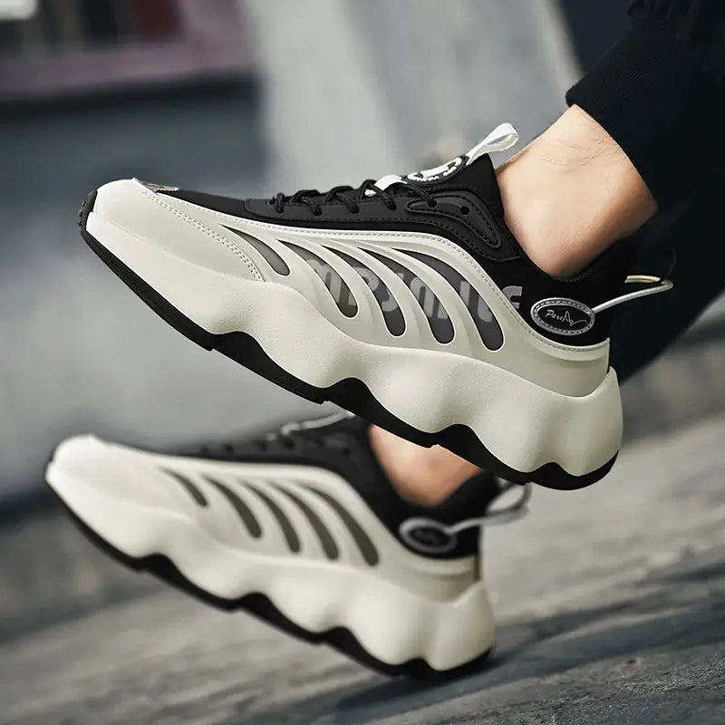 Men's sneakers Simples Market, beige and black upper with chunky wavy sole (pair)
