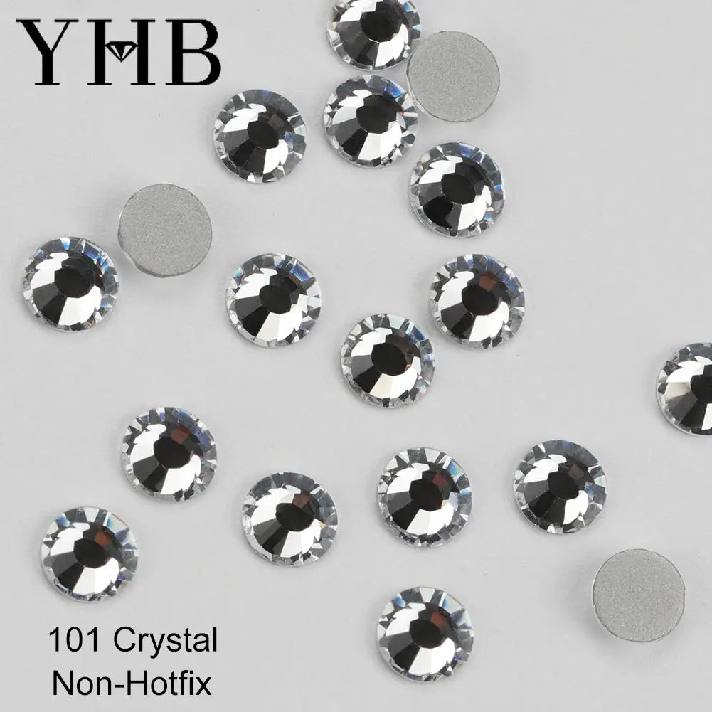 YHB Non Hotfix White Crystal AB Flatback Rhinestones For Nails Decoration DIY Nail Art Cold Fixation Gems