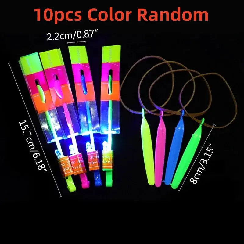 Outdoor LED Slingshot Rocket Helicopter Flying Toy With Glowing Lights For Kids Party Gift