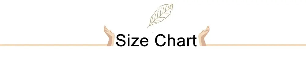 Size chart banner with leaf motif and hands on both sides