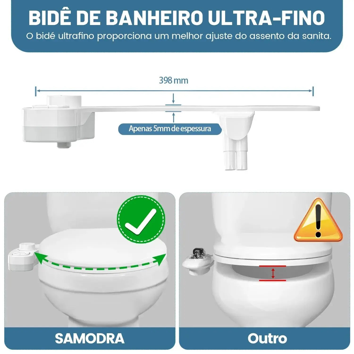 SAMODRA non-electric bidet seat with dual self-cleaning frontal and rear nozzles, white plastic