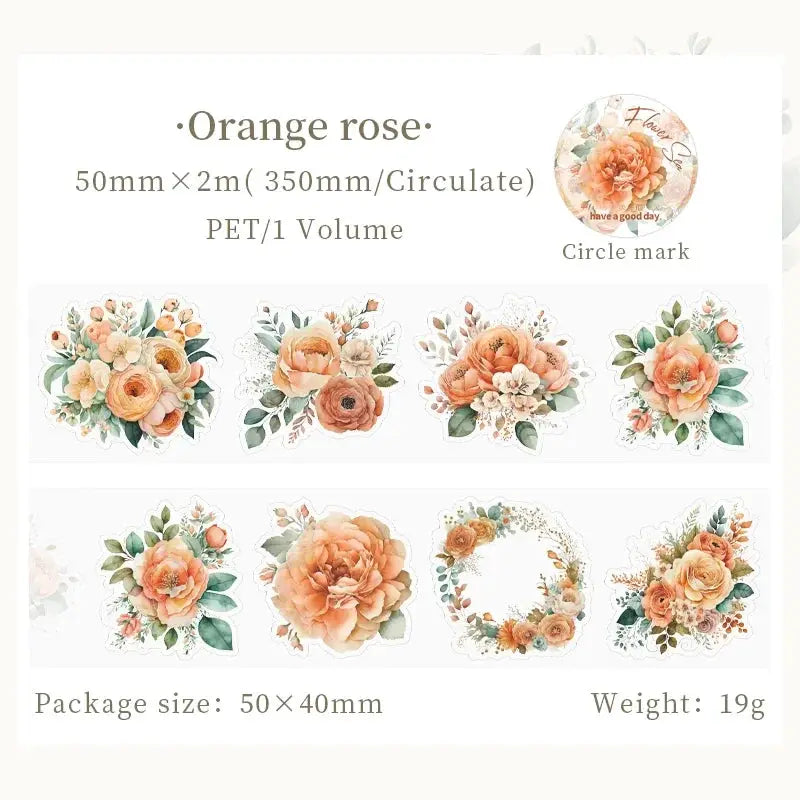 Mr.paper PET Washi Tape Flower Garden Series decorative tape set with orange-rose floral designs by Simples Market