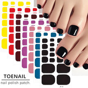 Simples Market toe nail sticker wraps set; 6 sheets of solid full-cover decals in yellow, red, blue, black.