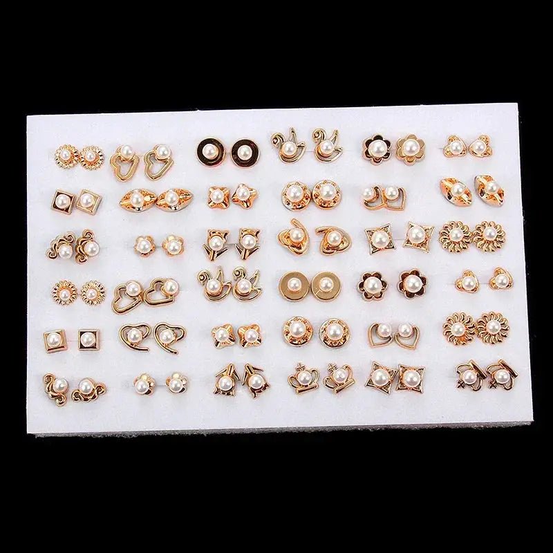 Wholesale 36 Pairs Mixed Styles Rhinestone Sunflower Geometric Animal Plastic Stud Earrings Set For Women Jewelry - Simples Market