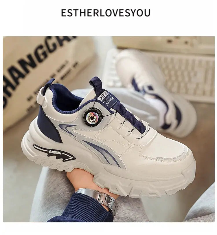 Men's high-top running shoes with a thick white sole, white/gray upper and purple accents, GAISMA logo