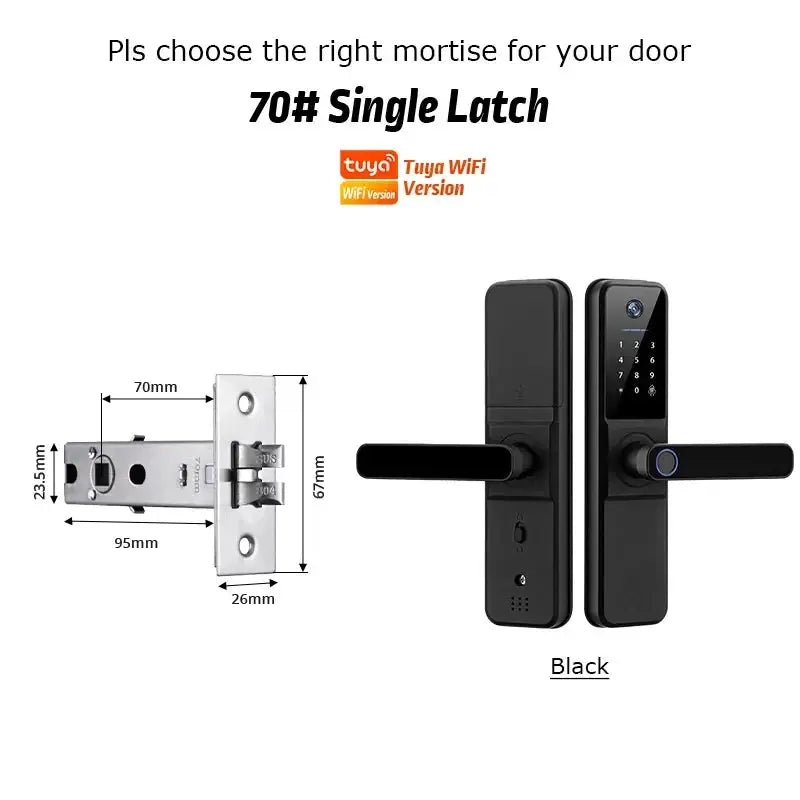 YRHAND H01 smart door lock with biometric camera, Tuya WiFi version, IP66, black