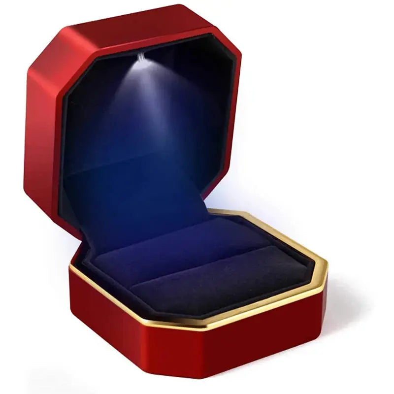 LED Jewelry Ring Box With Light Leather Exterior And Velvet Interior For Proposal Engagement Wedding Gift