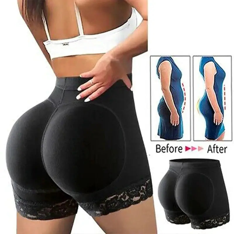 Suita Women Padded Seamless Hip Enhancer Panties With Removable Padding For Natural Lift And High Waist Tummy Control