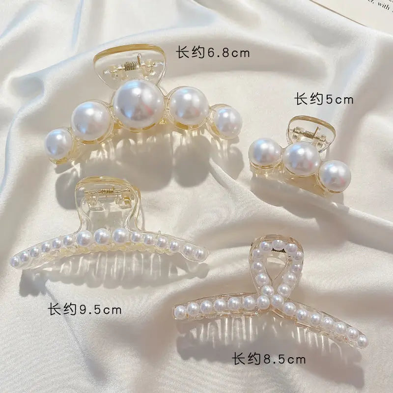 PearlGlow Simulated Pearl Hair Claws for Women Korean Acrylic Large Size Barrette Shark Clip Elegant Secure Hold All Day