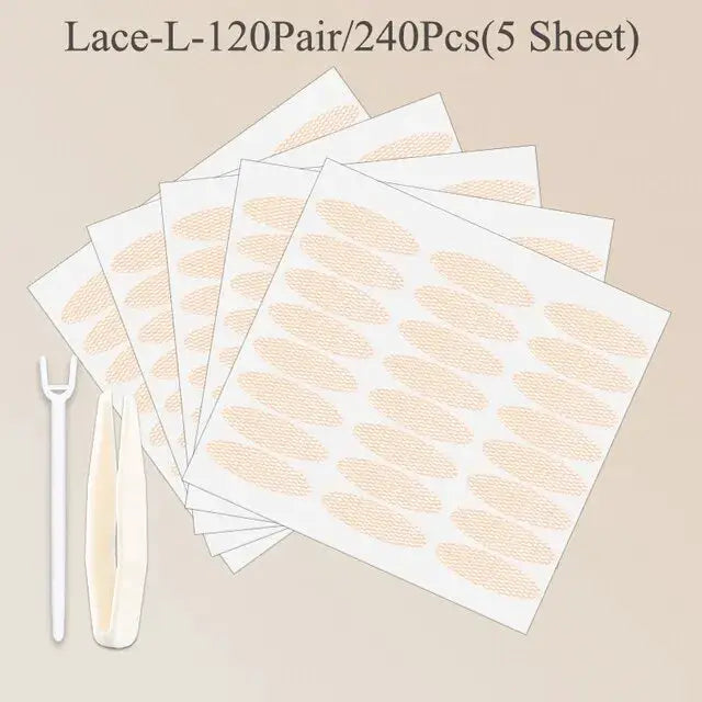 240 Pcs Double Fold Eyelid Tape Stickers Lace Clear Beige Self Adhesive Natural Eye Makeup Kit With Tool