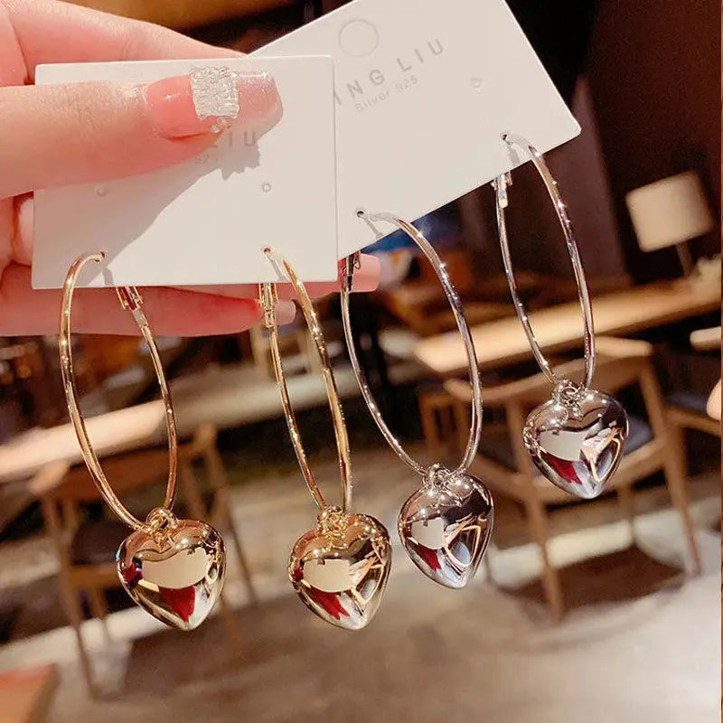 2024 New Heart Pendant Drop Earrings For Women Oversized Gold Circle Hoop Earrings Korean Inspired Jewelry Gift