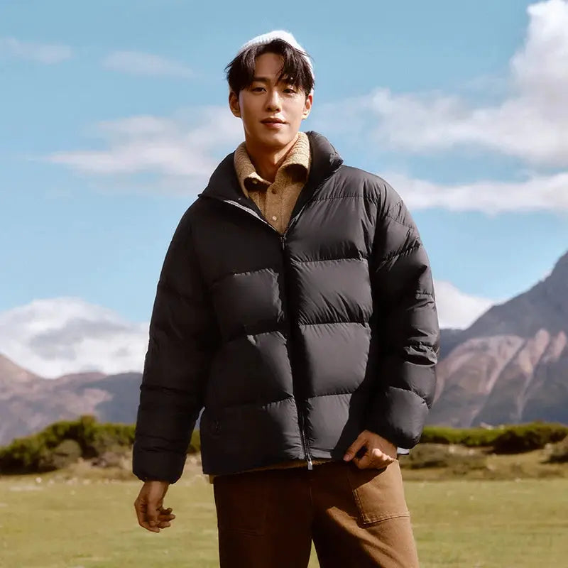 Semir men's black down puffer jacket with stand collar, windproof and lightweight for winter
