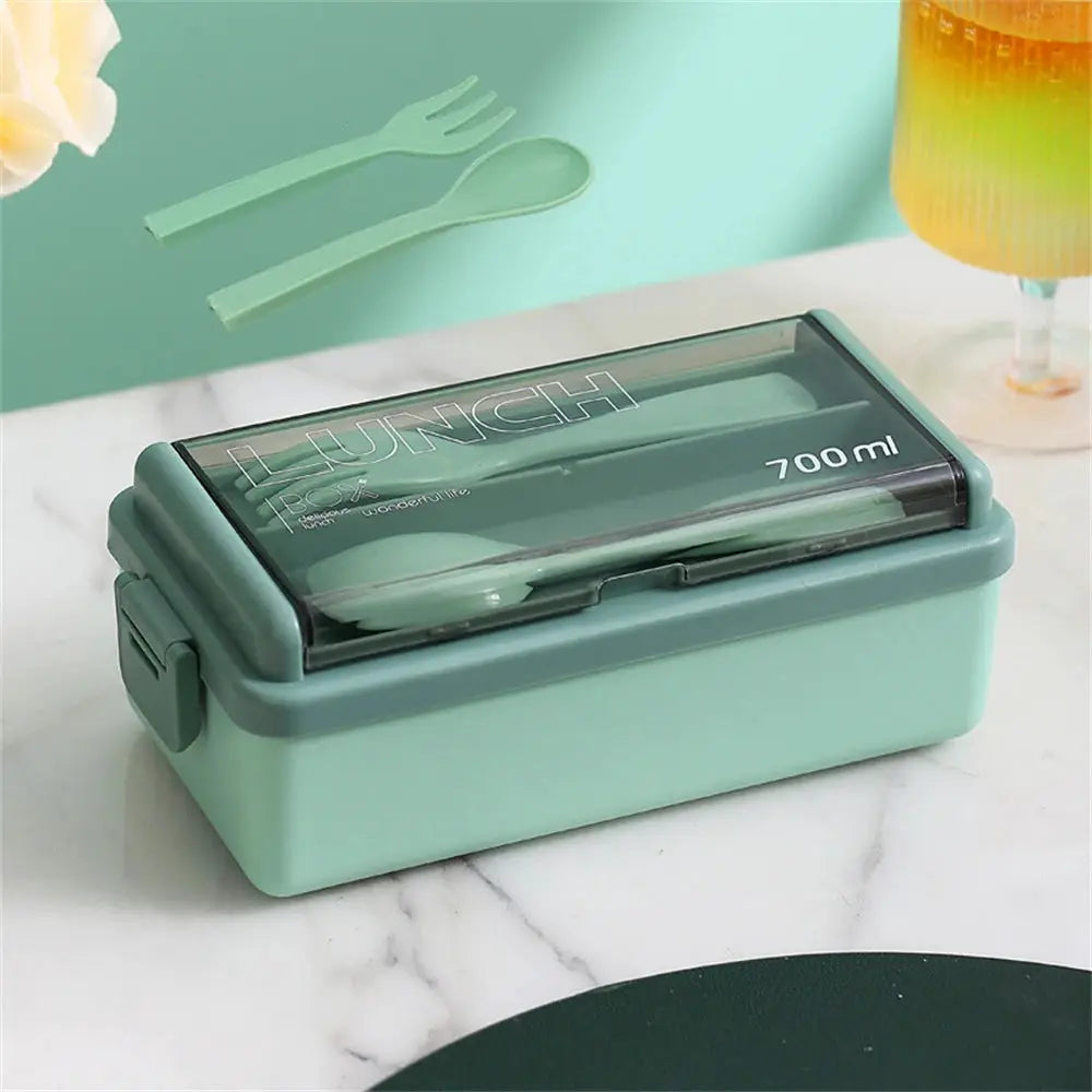 Portable Double Layer Lunch Box For Kids With Fork And Spoon Microwave Safe Bento Box Food Storage Container
