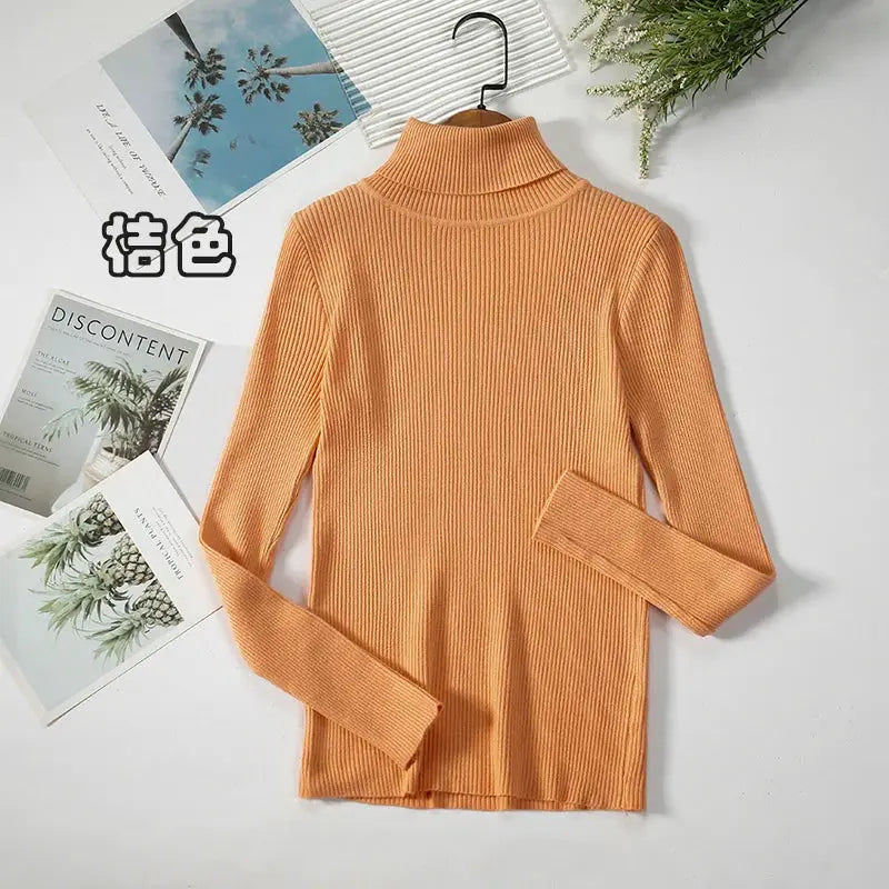 Women Turtleneck Sweater Slim Fit Elastic Knit Acrylic Cotton Blend Medium Stretch Solid Black